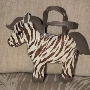 Gymboree White and Tan Mini Handbag With Gold Glitter Zebra Stripes NWT